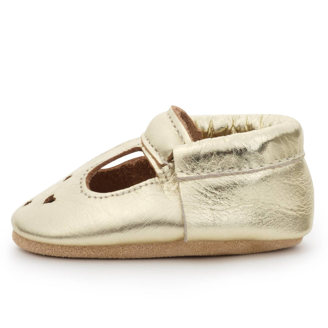GOLD - Mary Jane Baby Moccasins - Leather Baby Shoes