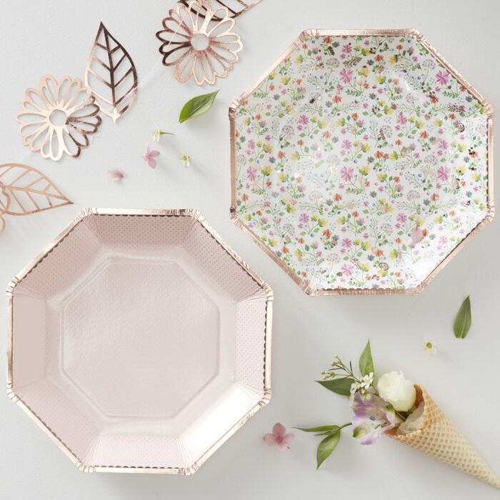 rose gold paper floral plates