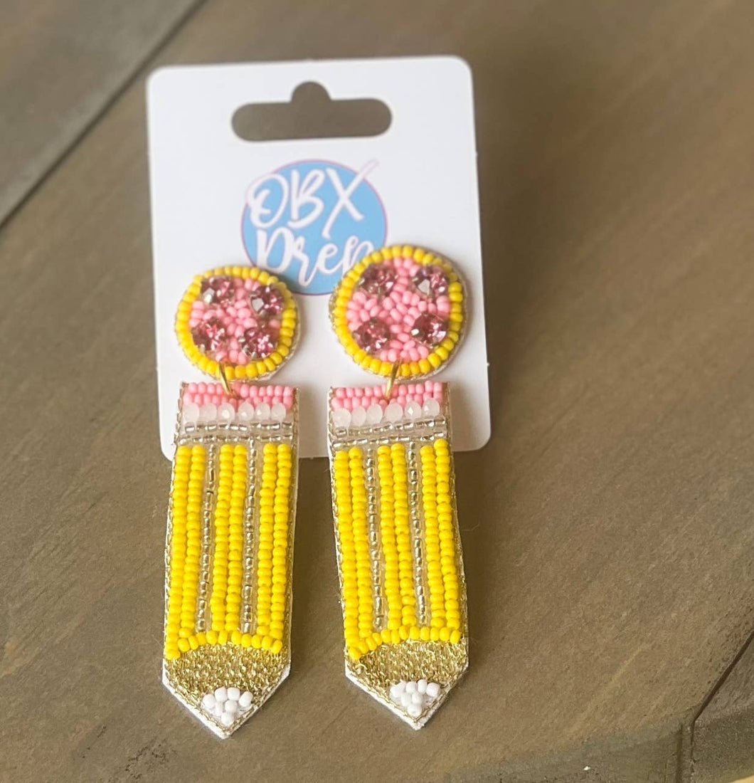 OBX Prep - Pencil Teacher Back to School Seed Beaded Drop Earrings