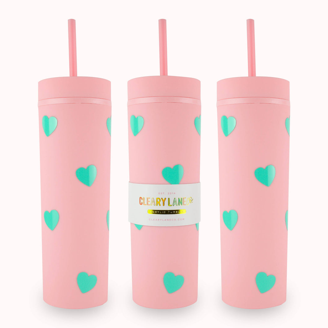 Cleary Lane - 16oz Matte Tumbler Cup | Pink Hearts (1 tumbler)