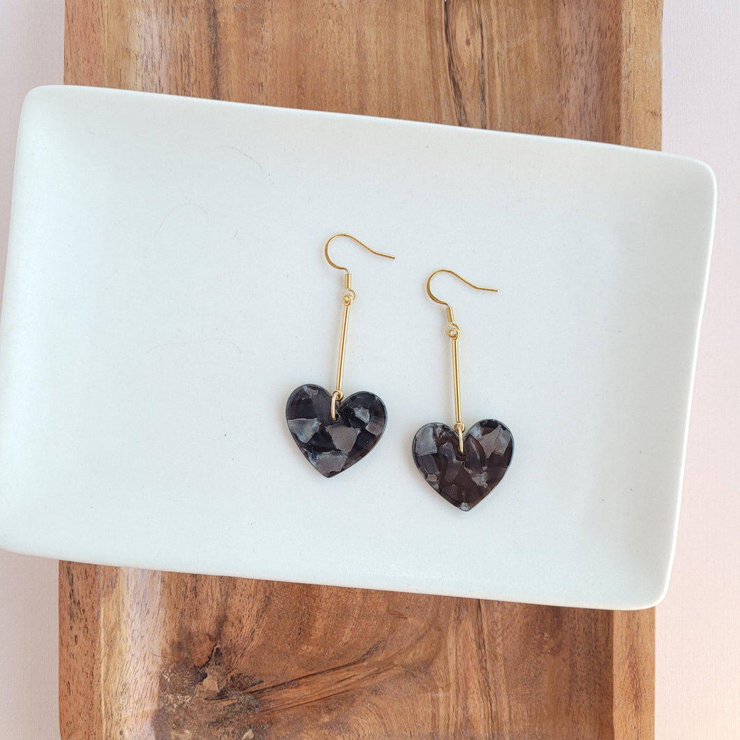 Spiffy & Splendid - Mina Heart Earrings - Black / Valentine's Earrings
