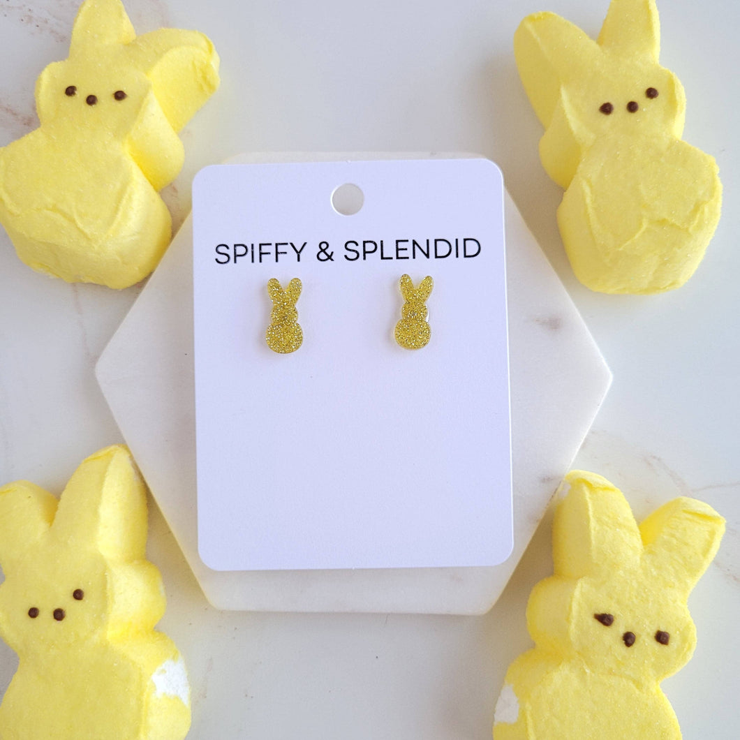 Spiffy & Splendid - Glitter Bunny Studs - Yellow / Easter Earrings