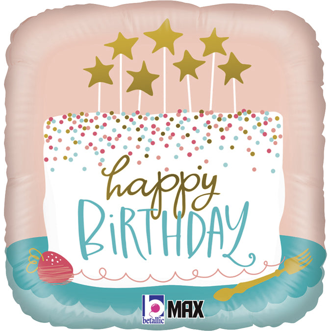 Happy Birthday confetti cake square balloon