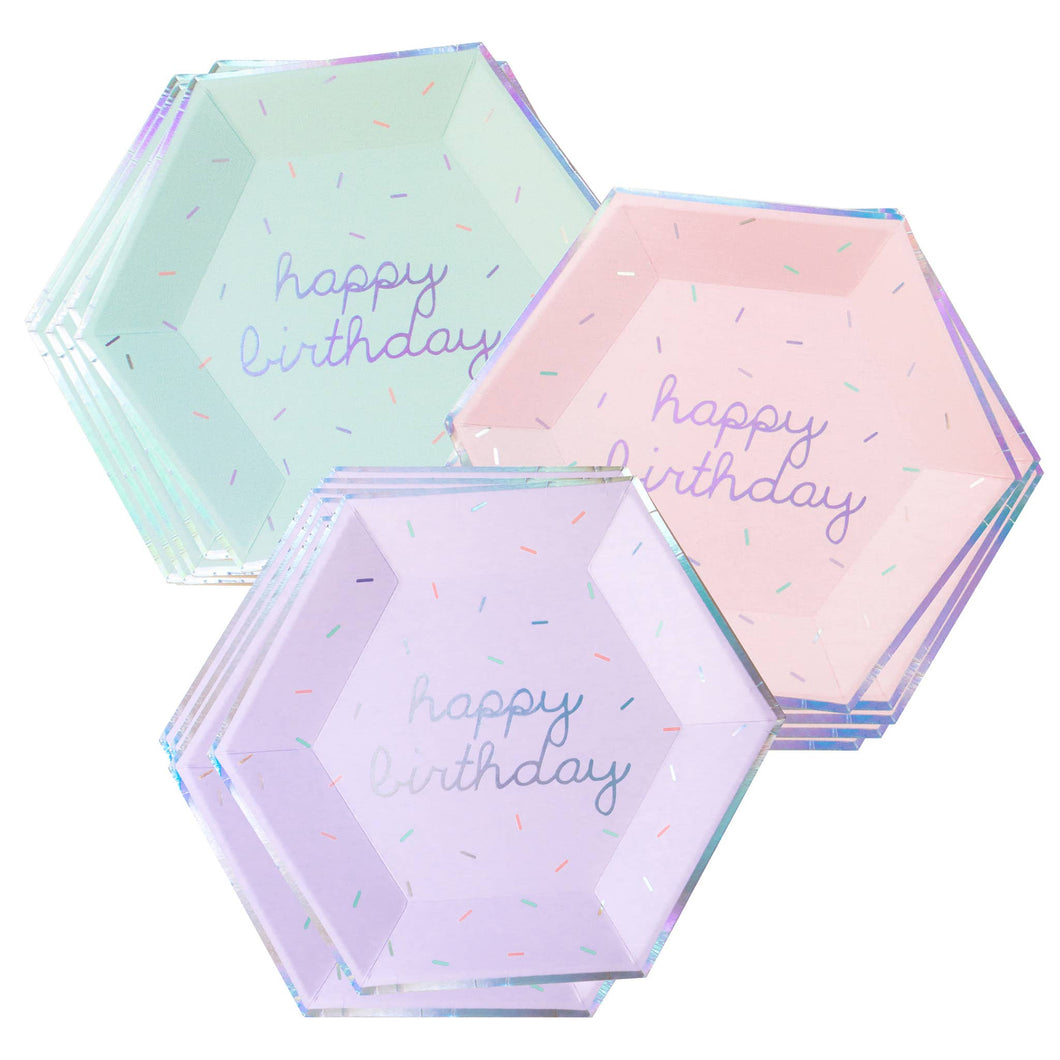 Harlow & Grey - Sprinkles - Pastel Happy Birthday Large Paper Plates (Multi-