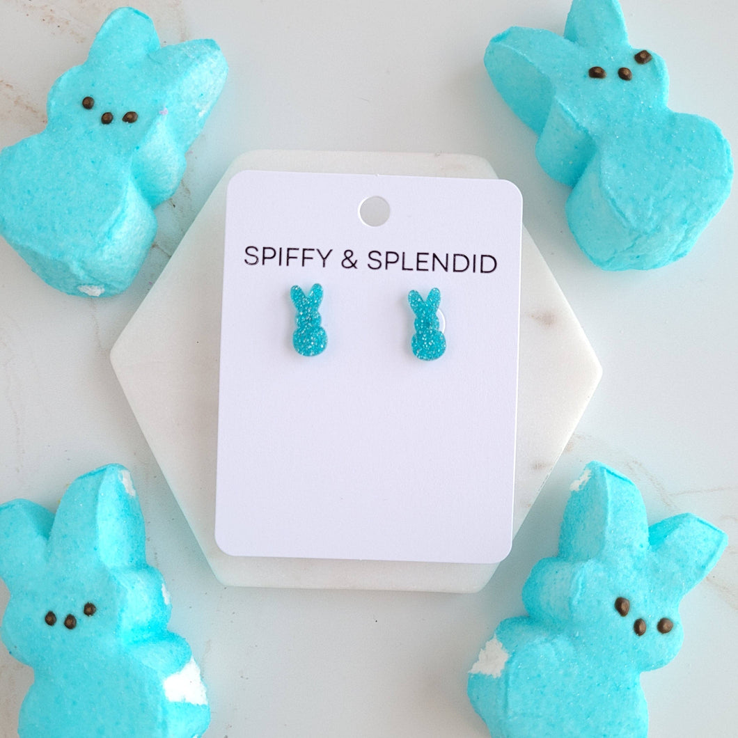 Spiffy & Splendid - Glitter Bunny Studs - Blue / Easter Earrings